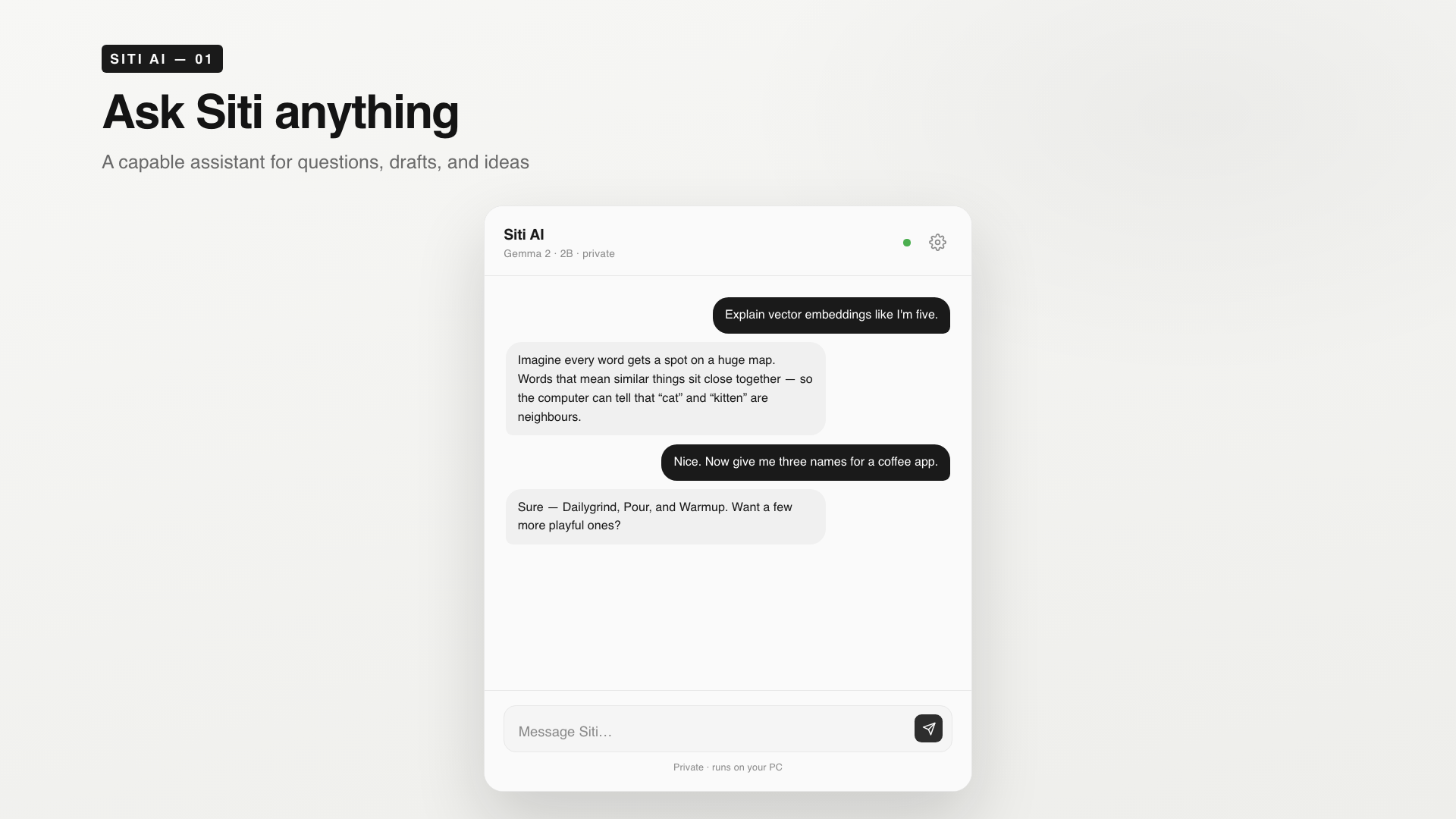 Siti AI chat running on Windows