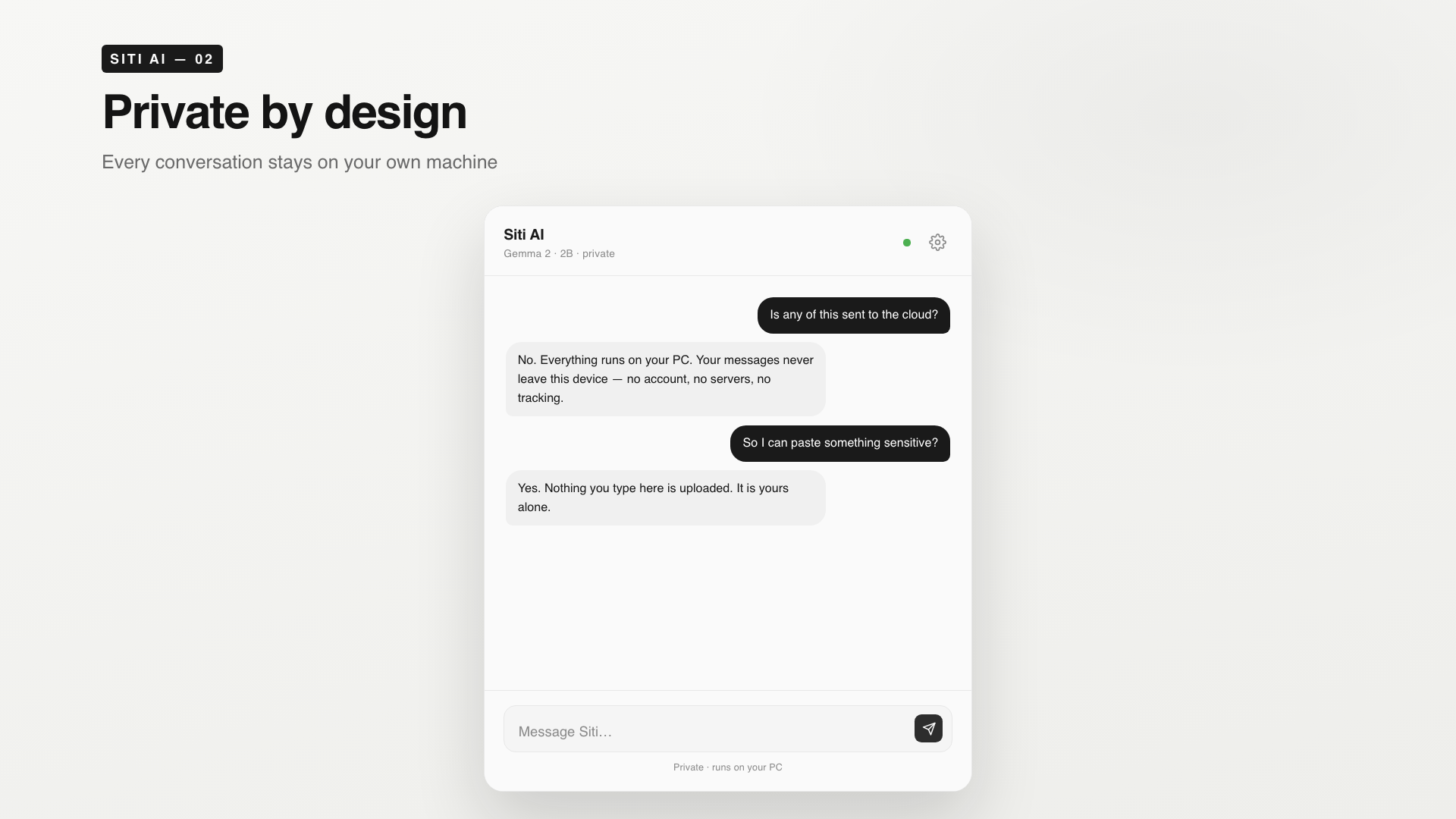 Siti AI private, on-device settings on Windows